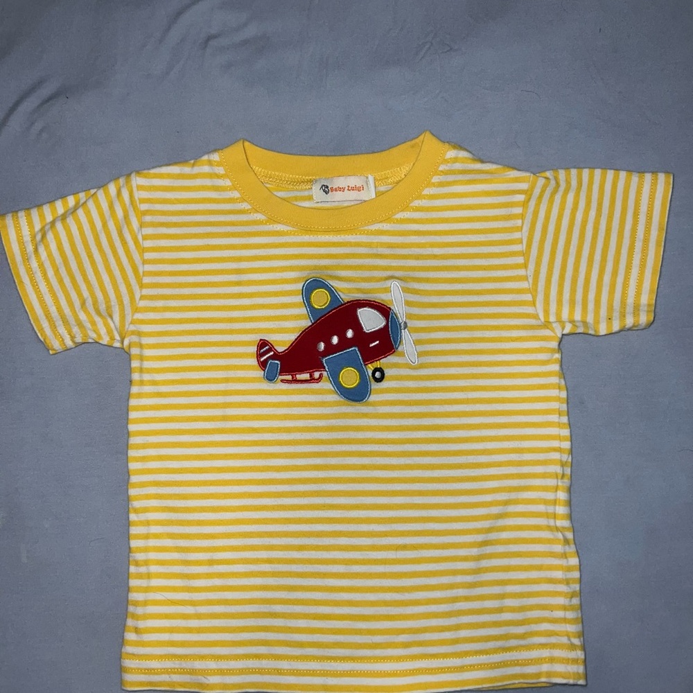 Yellow Striped Airplane Kids T-Shirt
